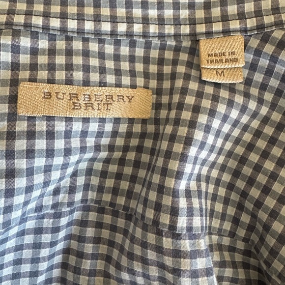 Burberry Brit Gingham Check Short Sleeve Button Down Shirt Size M Baby Blue - Picture 4 of 9